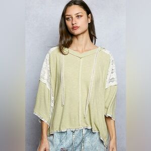 POL Lace Sleeve Hoodie Top